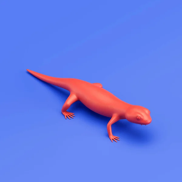 Salamander monochrome single color animal toy made of red plastic, single animal from isometric view, animal, 3d rendering, nobody
