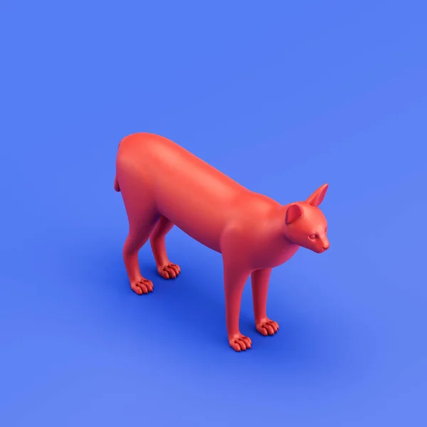 Serval monochrome single color animal toy made of red plastic, single animal from isometric view, animal, 3d rendering, nobody