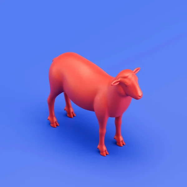 Sheep monochrome single color animal toy made of red plastic, single animal from isometric view, animal, 3d rendering, nobody