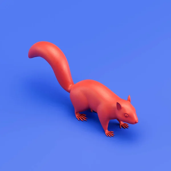 Squirrel monochrome single color animal toy made of red plastic, single animal from isometric view, animal, 3d rendering, nobody