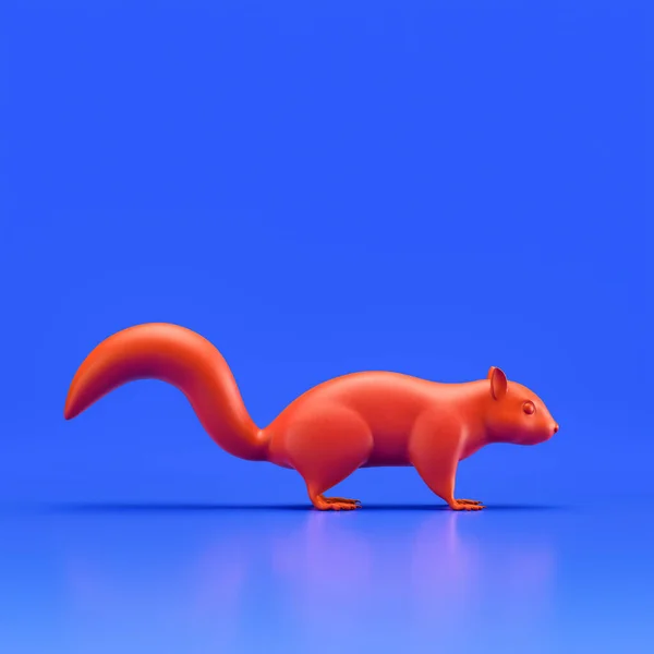 Squirrel monochrome single color animal toy made of red plastic, single animal from side view, profile, animal, 3d rendering, nobody