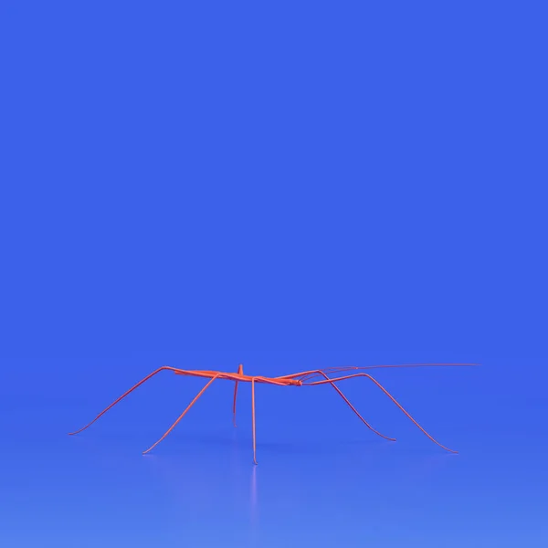 Stick insect monochrome single color insect made of red plastic, single varmint from angle view, bug, 3d rendering, nobody
