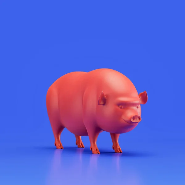 Vietnamese pig monochrome single color animal toy made of red plastic, single animal from angle view, animal, 3d rendering, nobody
