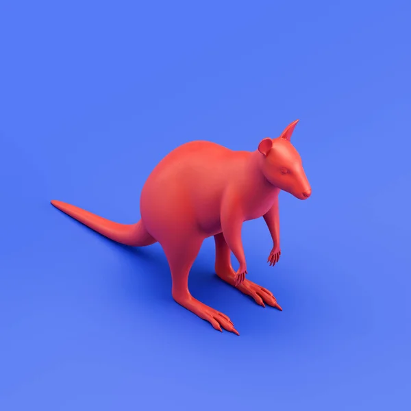 Wallaby monochrome single color animal toy made of red plastic, single animal from isometric view, animal, 3d rendering, nobody