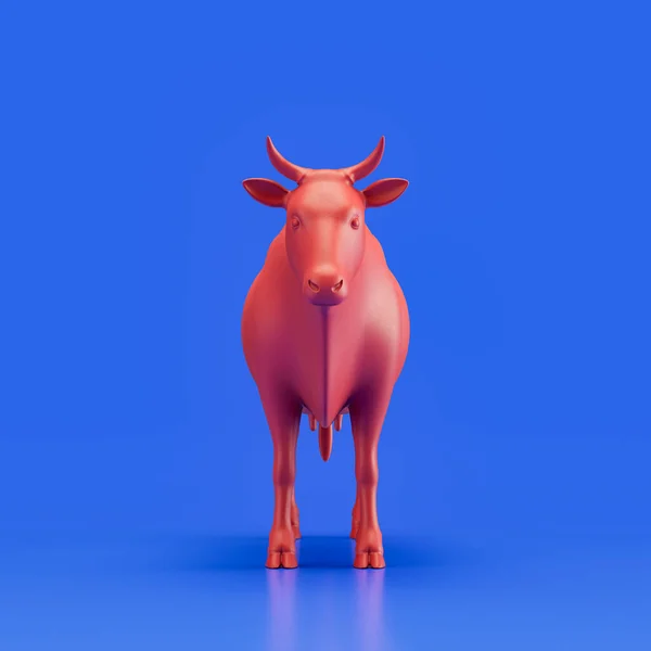Zebu monochrome single color animal toy made of red plastic, single animal from front view, animal, 3d rendering, nobody