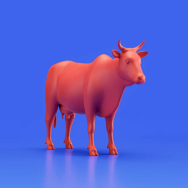 Zebu monochrome single color animal toy made of red plastic, single animal from angle view, animal, 3d rendering, nobody