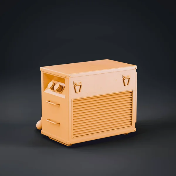 Monochrome single color yellow industrial generator machine, front view, 3d illustration, nobody