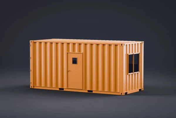 Monochrome single color yellow shipping container shelter, military shelter, 3d illustrations, nobody