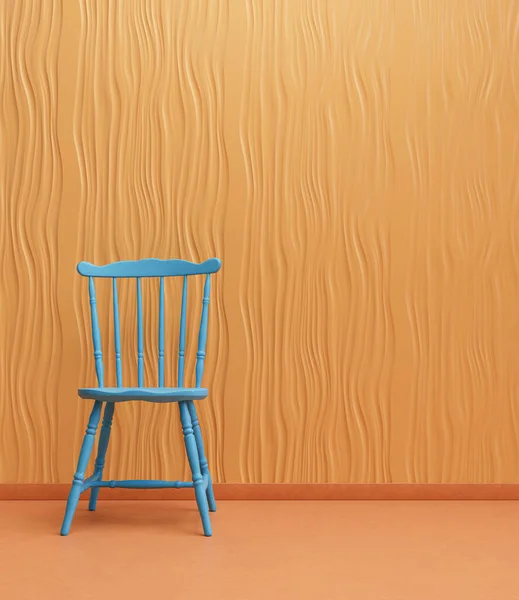 Colorful interior room with single chair and empty wall. 3d rendering, nobody