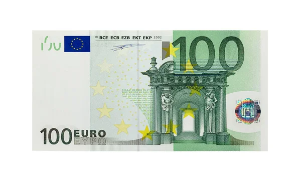 Notas Denominações 100 Euro Close Isoladas Sobre Fundo Branco — Fotografia de Stock