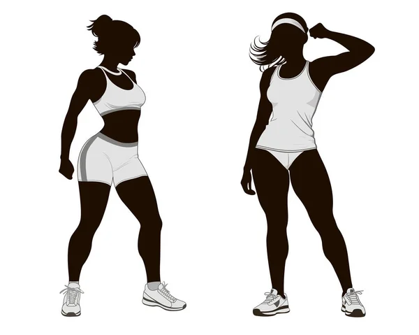 Silhouette Jeune Femme Séduisante Exerçant Isolé Dans Fond Blanc Image — Image vectorielle