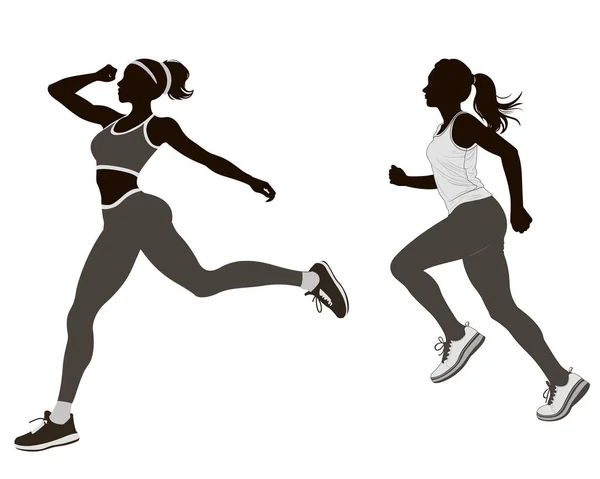 跑步的女人 抽象的矢量轮廓 运动服 — 图库矢量图片