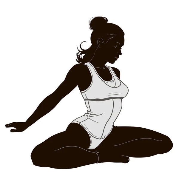 Sportlerin Macht Yoga Sitzt Lotusposition Macht Stretching — Stockvektor