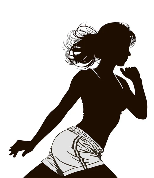 Mujer Joven Atlética Pantalones Cortos Retrato Vectorial Silueta Blanco Negro — Archivo Imágenes Vectoriales
