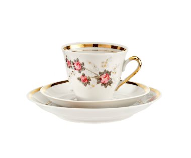 Beyaz bir arka plan üzerinde izole bir desen ile beyaz porselen fincan