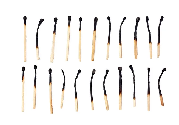 Burnt Matches Isolated White Background Wooden Matches — Stock Photo, Image