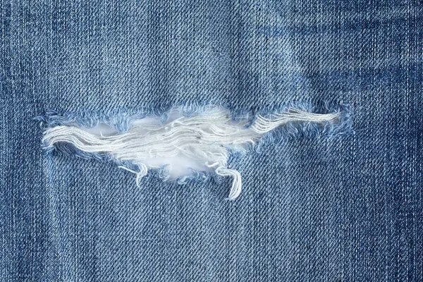 Textura Material Jeans Calça Jeans Rasgadas Importam Franja Fio Branco — Fotografia de Stock