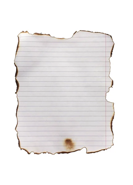 焼けた紙ホワイト バック グラウンド上に分離されて ノートから引き裂かれた葉 — ストック写真