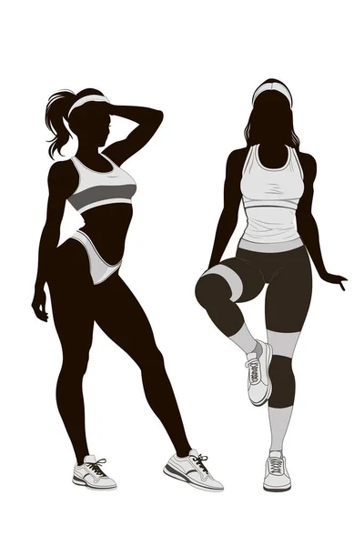 Silhouette Athletische Frau Schwarz Weiß Sport Fitness Menschen Körpervektor — Stockvektor