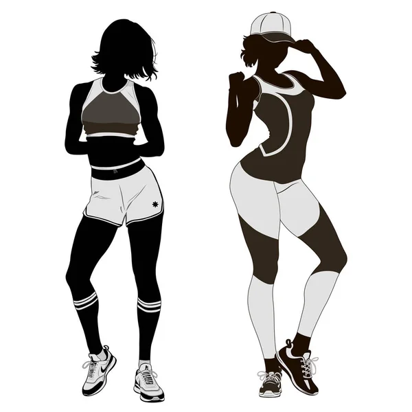 Silueta Mujer Atlética Blanco Negro Deporte Fitness Personas Cuerpo Vector — Archivo Imágenes Vectoriales