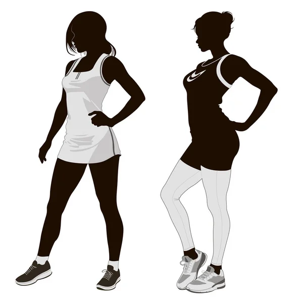 运动女性 黑人白人 运动健美人士 — 图库矢量图片