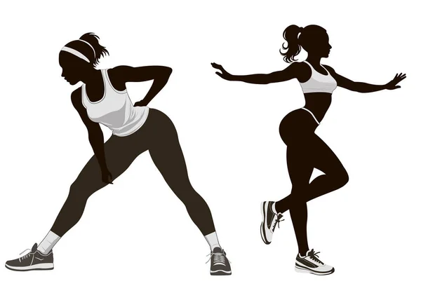 Σιλουέτα Αθλητική Γυναίκα Μαύρο Λευκό Αθλητικές Fitness Άτομα Φορέα Του — Διανυσματικό Αρχείο