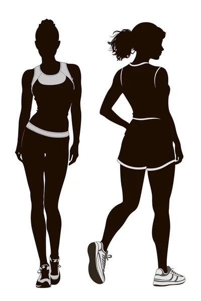 Σιλουέτα Αθλητική Γυναίκα Μαύρο Λευκό Αθλητικές Fitness People Bodyvector — Διανυσματικό Αρχείο