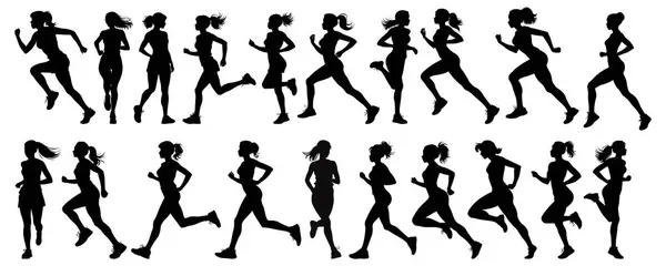 Woman Running Marathon White Background Black White Silhouette Woman — Stock Vector