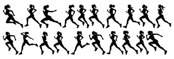 Mujer Corriendo Una Maratón Sobre Fondo Blanco Silueta Blanca Negra — Archivo Imágenes Vectoriales