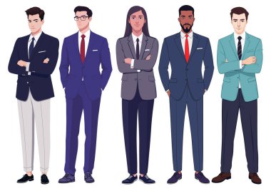İş elbiselerinde profesyonel erkek liderlerin vektör illüstrasyonu