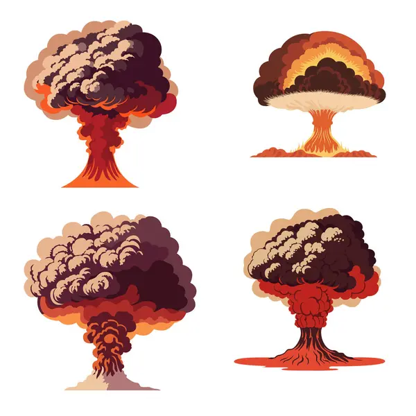 Ядерный Взрыв Векторное Искусство Атомной Бомбы Огромное Грибное Облако Взрывное Лицензионные Стоковые Иллюстрации