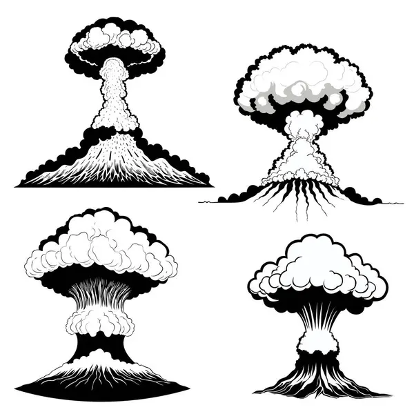 Набор Векторов Эффекта Взрыва Взрыв Дыма Ядерный Взрыв Взрыв Бомбы Лицензионные Стоковые Иллюстрации