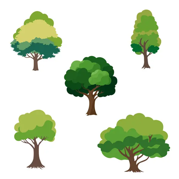 Набор Векторных Деревьев Лиственных Растений Стоковая Иллюстрация