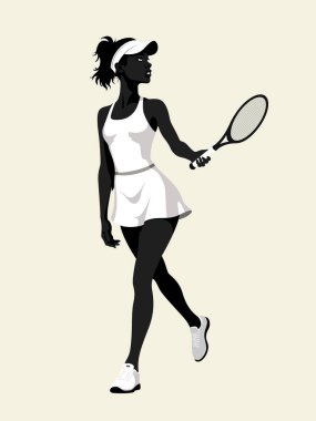 Zarif bir duruş içinde raketlerini titizlikle tutan bir tenis oyuncusunun çarpıcı silüeti.