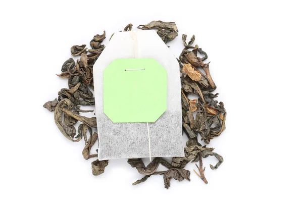 Tea Bag Scattered Tea Isolated White Background — Stock Photo, Image