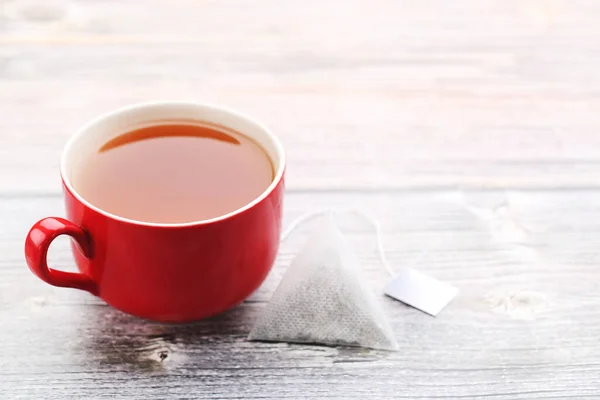 Cup Tea Tea Bag Wooden Table — Stock Photo, Image