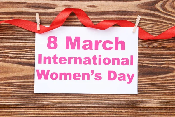 Card Text March International Women Day Hanging Red Ribbon Brown — Foto de Stock