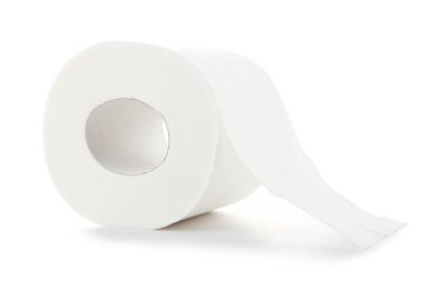 Beyaz arkaplanda izole edilmiş yumuşak tuvalet kağıdı rulosu