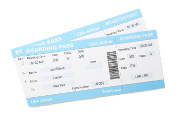 Uçak biletleri beyaz arka planda izole edildi