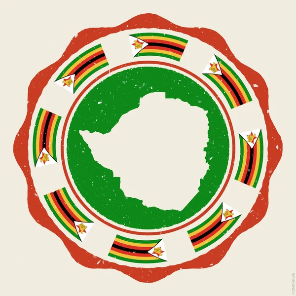 Знак Вінтажу Зімбабве Круглий Логотип Картою Прапорами Зімбабве Творчий Векторний — стоковий вектор