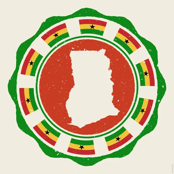 Гана Вінтажний Знак Гранж Круглий Логотип Мапою Прапорами Гани Крутий — стоковий вектор