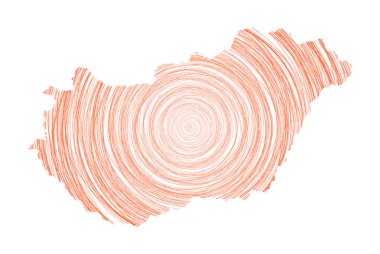 Hungary map filled with concentric circles. Sketch style circles in shape of the country. Vector Illustration.