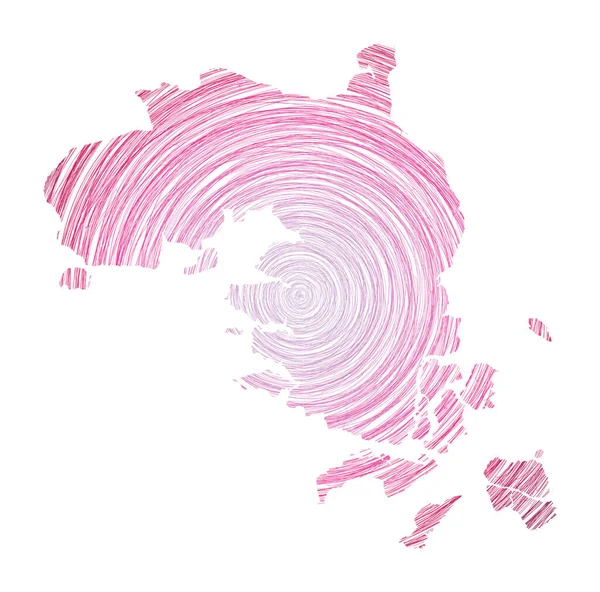 Карта Острова Бинтан Заполненная Концентрическими Кругами Круги Стиле Эскиза Форме — стоковый вектор