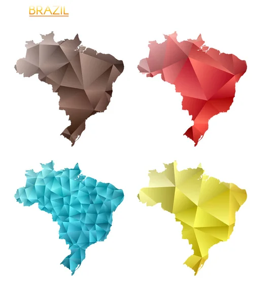 Conjunto Mapas Poligonais Vetoriais Brasil Mapa Gradiente Brilhante País Estilo — Vetor de Stock