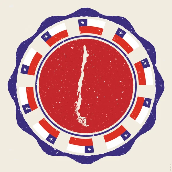 Chili Signe Vintage Grunge Logo Rond Avec Carte Drapeaux Chili — Image vectorielle