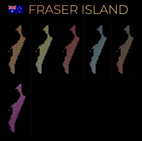 Conjunto Mapas Punteados Fraser Island Mapa Fraser Estilo Punteado Fronteras — Vector de stock