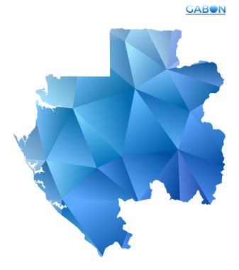 Çokgen Gabon haritasını yönlendir. Düşük polimetrik tarzda canlı bir geometrik ülke. Bilgi grafikleriniz için göz alıcı bir illüstrasyon. Teknoloji, internet, ağ kavramı.