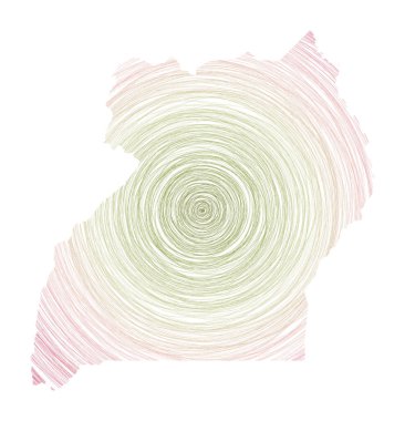 Uganda map filled with concentric circles. Sketch style circles in shape of the country. Vector Illustration.