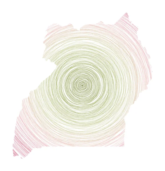 Uganda Map Filled Concentric Circles Sketch Style Circles Shape Country — Vetor de Stock