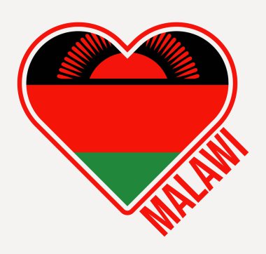 Malawi heart flag badge. Made with Love from Malawi logo. Flag of the country heart shape. Vector illustration.